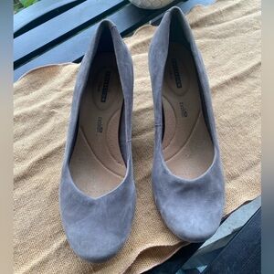 Grey suede Clark’s wedges. Size 9